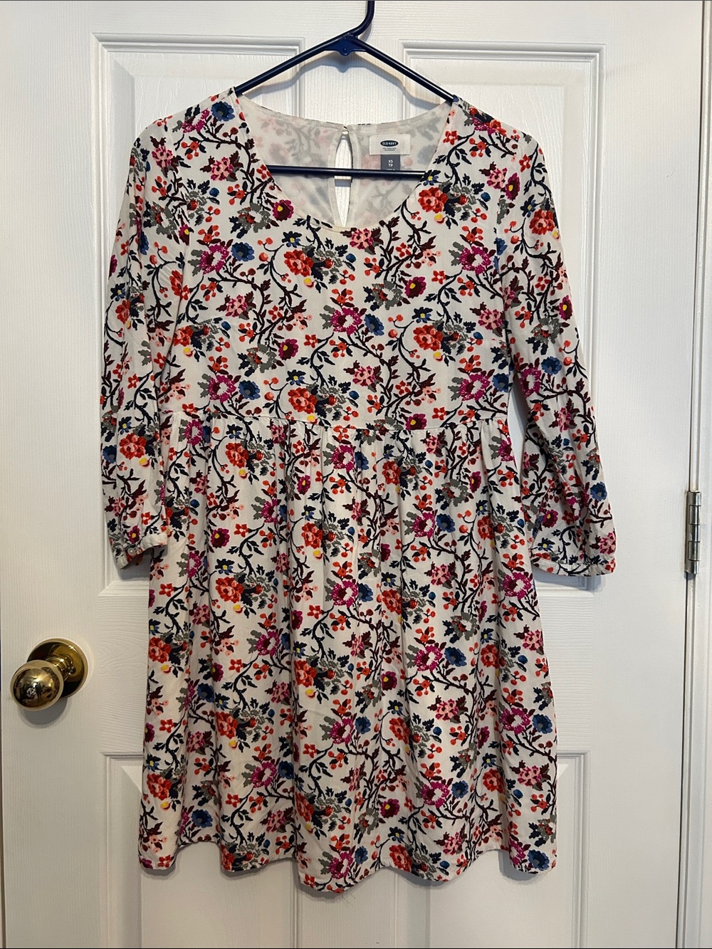 Old Navy White Floral Long Sleeve Babydoll Dress